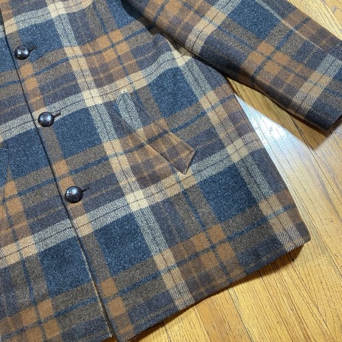 Vintage Pendleton Jacket Brown Plaid Wool USA 50s Car Coat Large Faux Fur Collar - Picture 5 of 23