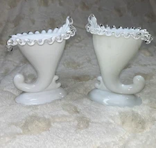 Fenton Silvercrest Cornucopia Vases Pre-1971 Milk Glass