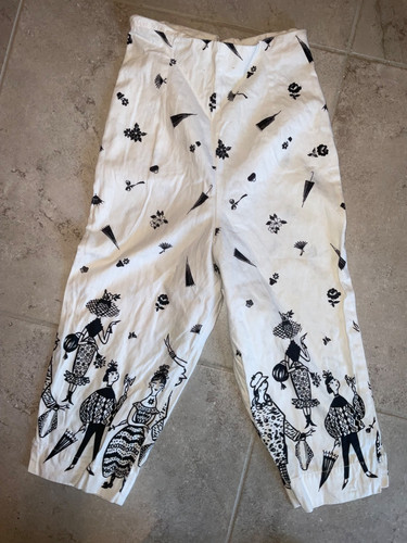Vintage 1950s Cotton Peddle Pushers Capri Pants Zipper Novelty Print X Small