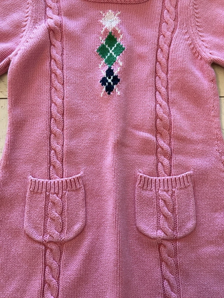 Vestido Suéter Gymboree Niñas Rosa Cable Argyle Preppy Algodón Manga Corta Talla 6 Foto 2 de 4