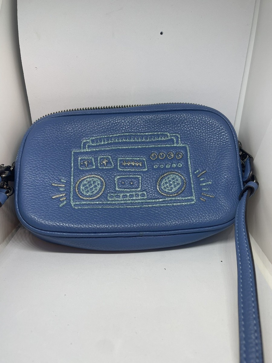 COACH Keith Haring Collab Blue Leather Camera Bag Unisex Crossbody