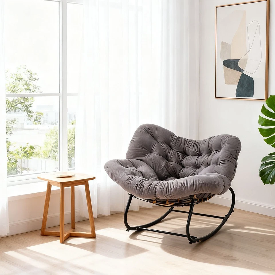 Comfortable Outdoor Indoor Rocking Chair Oversized Hone Patio Wicker Egg Chair - Image 3 of 4