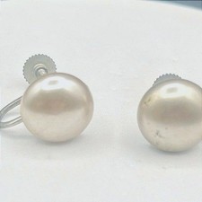 Vintage 90s Silver Tone Button Pearl Earrings Boho Women's Classic Jewelry