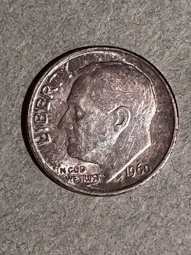 1960 Roosevelt Dime, No Mint Mark, Lightly Circulated, Burnished