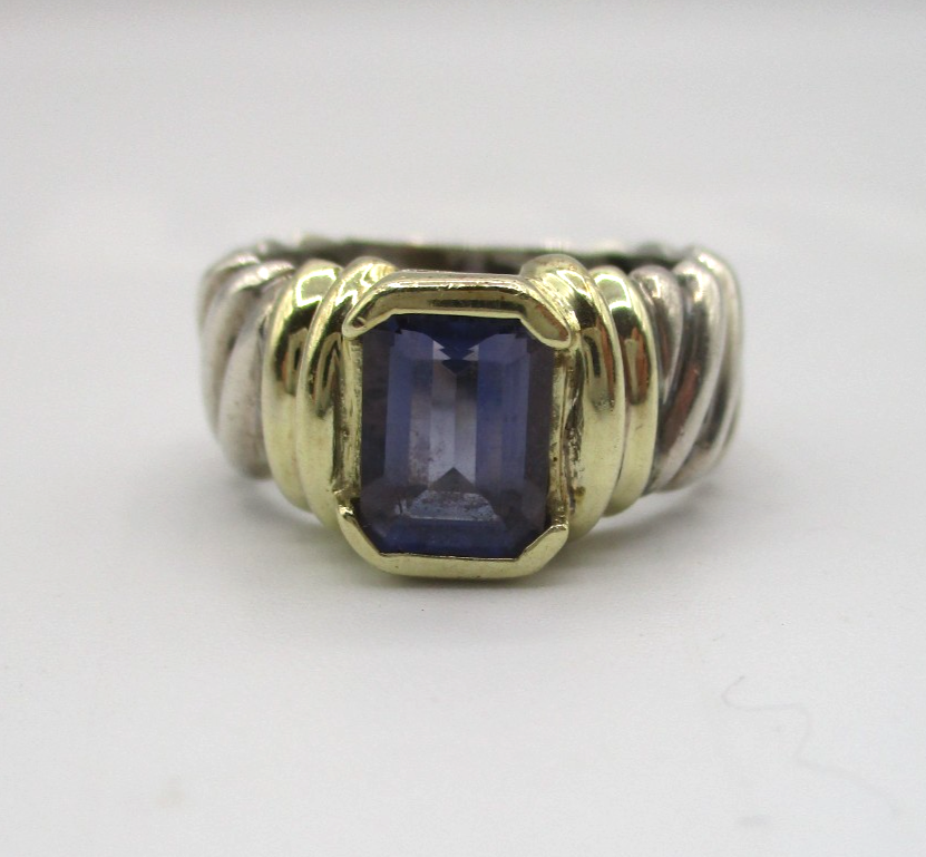 DAVID YURMAN STERLING SILVER 14K GOLD AMETHYST NOBLESSE RING SIZE - Main Image