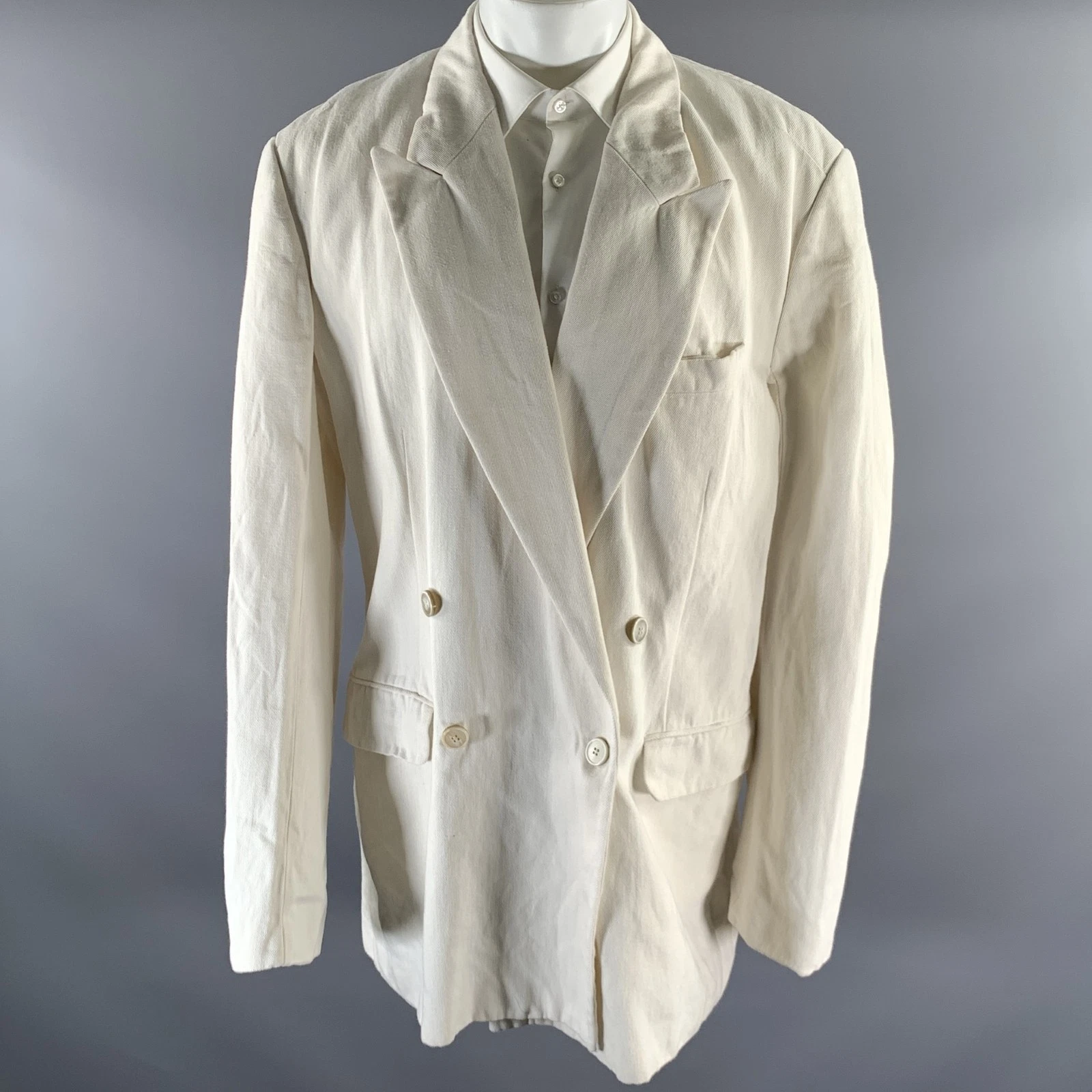 DRIES VAN NOTEN Size M Ivory Twill Linen Cotton Belted Double Breasted Blazer image 2