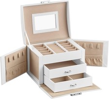 3-Tier Jewelry Box Travel Jewelry Case W/ Handle 2 Drawers Lockable Jewelry