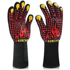 Heat Resistant BBQ Gloves, Non-Slip Silicone, Cut-Resistant, 1472°F, 2-Pack