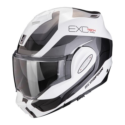 MODULARER MOTORRADHELM SCORPION EXO TECH EVO PRO SCHALTER WEISS SILBER TOURING