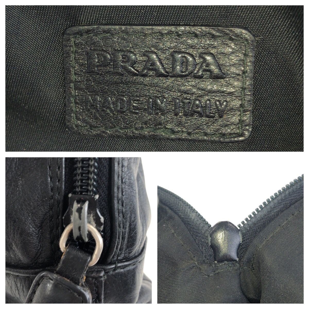 PRADA Triangular Logo Leather Pouch Black Silver … - image 8