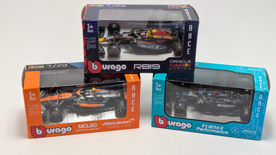 Formula 1 Race Cars, Set of 3 Burago 1:43 Red Bull, Mercedes AMG, McLaren. New!