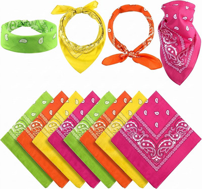 12 Pack Neon Bandanas Bulk Multi Purpose Paisley Cowboy Bandanas for Men Women H