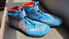 Asics Aggressor 2 Dusty Blue Silver Cherry Orange Rare Wrestling Shoes Size 9.5