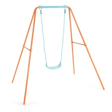 Honeyjoy Kids Outdoor Swing Set Heavy Duty Metal A-Frame w/Ground Stakes Orange