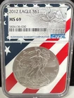 2012 $1 AMERICAN SILVER EAGLE NGC MS69 USA FLAG CORE HOLDER