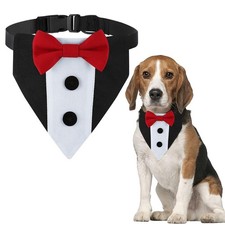 Small Red Dog Tuxedo Formal Wedding Bandana with Adjustable Bowtie Collar