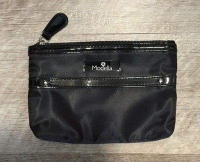 Modella Black Patent Faux Leather Shiny Trim Makeup Bag