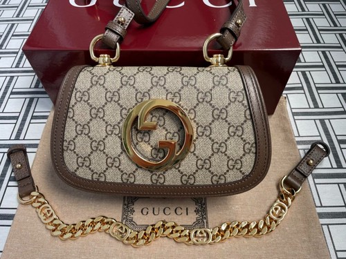 Gucci Blondie Small Bag GG Beige Supreme Canvas Gold GG & Chain Authentic