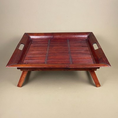 Vintage Bambus Holz Couchtisch Webplatte Boho Beistelltisch klappbar Tablett