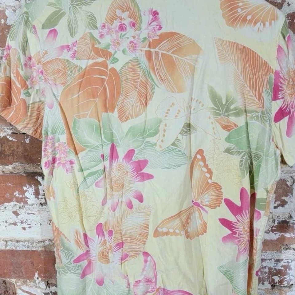 Caribbean Joe Pink and Green Relaxed Button Down Shirt Silk Blend — 第 2/4 张图片