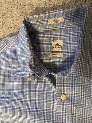 peter millar nanoluxe dress shirt Peter Millar Nanoluxe Dress Shirt Men L Plaid Check Easy Care Cotton Long Sleeve