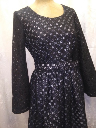 60's 70's Black Eyelet Lace White Lined Designer Dress by Paul Norton S - Picture 6 of 7