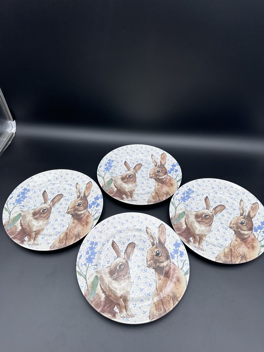 ROYAL STAFFORD HOLIDAY BLUE EASTER BUNNY RABBIT DINNER PLATES DISHES, Set  Of