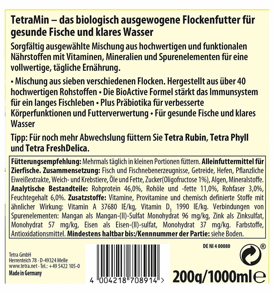 TetraMin Flakes Hauptfutter Zierfische Flockenform BioActive Formel Dose 1 Liter - Bild 3 von 4