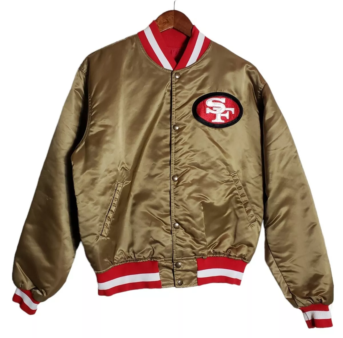 Vtg San Francisco 49ers Starter Jacket Gold Satin Bomber Sz L Old School  80s 90s