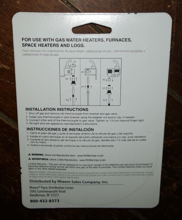 Richmond 24" Thermocouple Kit Water Heaters Replacement Parts Item 