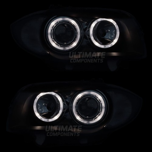 BMW 1 Series E87 E81 2004-2012 Black Projector Halo Angel Eye Headlights Pair - Picture 4 of 12
