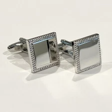 Square Smooth Silver Center Cufflinks Men Daily Wear Birthday Gift In Box