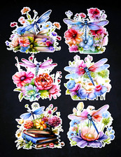 Beautiful DIE CUT CARD TOPPERS Flowers & Dragonflies Spring Cardmaking