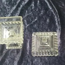 Vintage Jeanette Clear Glass Covered Pedestal Wedding Box Candy Dish 3.5" Square