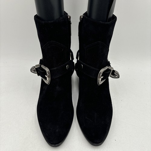 Saint Laurent WEST HARNESS Black Suede Side Zip Ankle Boots Women’s Size 35.5 - Picture 4 of 8