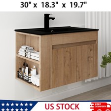 30 Inch Bathroom Vanity With Black Ceramic Basin and Adjust Open Shelf