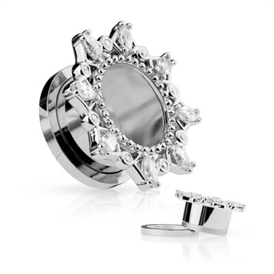 Flesh Tunnel Plug Edelstahl Tribal Stern Zirkonia Kristalle Ohr Piercing