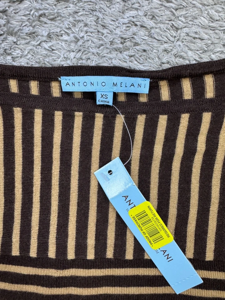 Свитер женский Antonio Melani XS Camel коричневый в полоску асимметричная шерсть мериноса новый с Ярлыками - Изображение 3 из 4