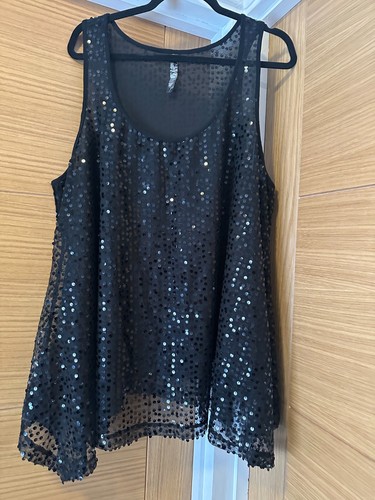 Evans Womens Black Sequin Hanky Hem Top Size 24