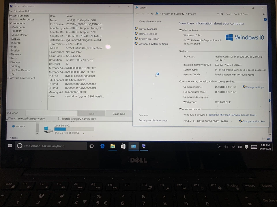 Dell XPS 13 9350 13.3"| QHD Touch Laptop| i7-6500U @ 2.5GHz| 8GB RAM For Part - Image 3 of 4