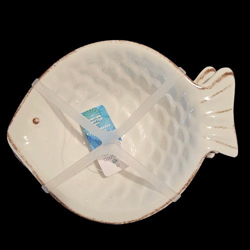 Sigrid Olsen Melamine Fish White Brown Trim Snack Dip Dessert Bowls Set of 4 NEW