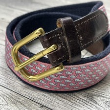VINEYARD VINES White WHALE Canvas Navy Blue Brown Leather Belt Sz 28 Pink Belt