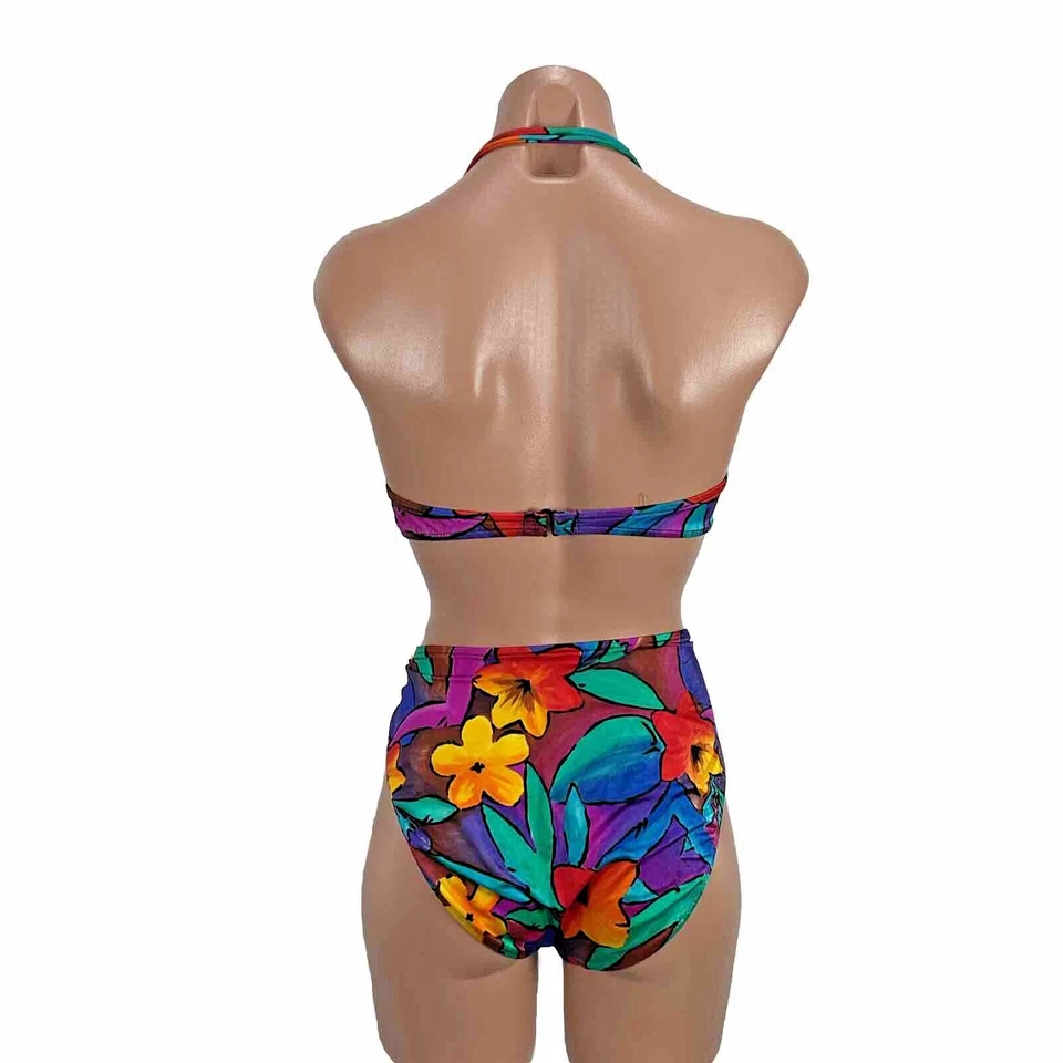 VTG 80s Bill Blass Floral Print Bikini 2 Piece Bandeau Bathing Suit High Waist - Image 2 of 4