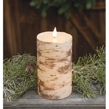 Birch Look LED Timer Votive 2"x3" Country Brown Creme Woodland Cabin Candle CWI