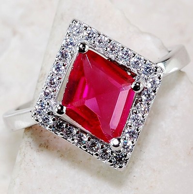 2CT Treated Ruby & Topaz 925 Solid Genuine Sterling Silver Ring Sz 8 GB2-9