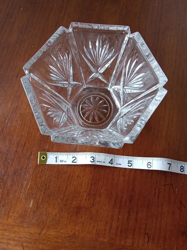 Gorham 24% Lead Crystal Hexagonal Bowl Clear Dish Fan and Criss Cross 5 Inch - Picture 6 of 7