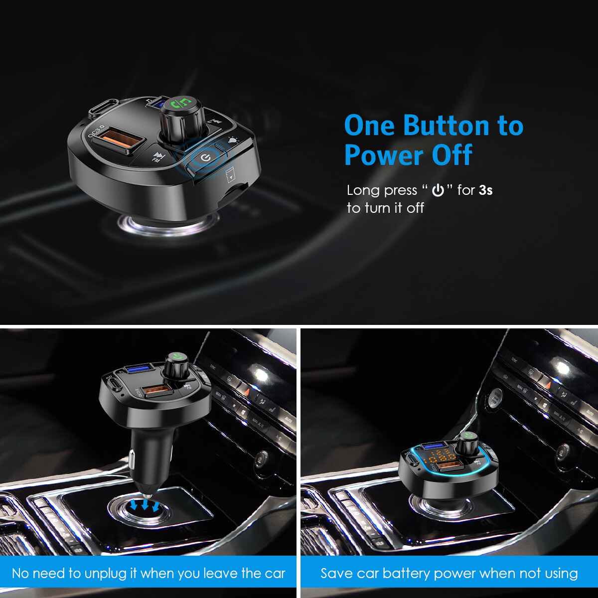 FM Bluetooth Car 3 USB QC/PD3.0 FAST Charger Mp3 Player 6 Color For iphone/apple