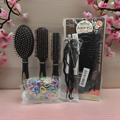 Piece Hairbrush Set with Pack Combs Hair styling tools and 100 Hair  Bands