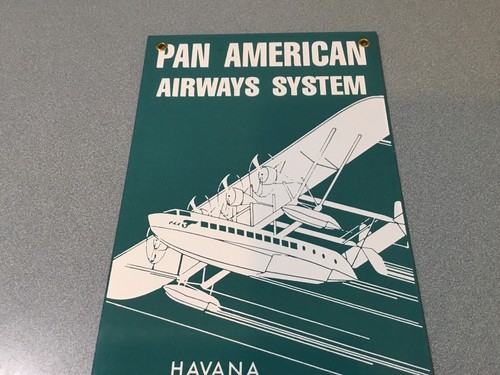 NOS PAN AM AIRLINES AIRPLANE PORCELAIN SIGN 15"x7.5" REPLICA /CLIPPER (GREEN) - Picture 2 of 4