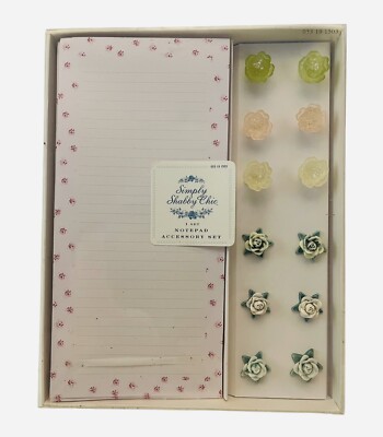 SIMPLY SHABBY CHIC Notepad Magnet Push Pin Floral Accessory Set